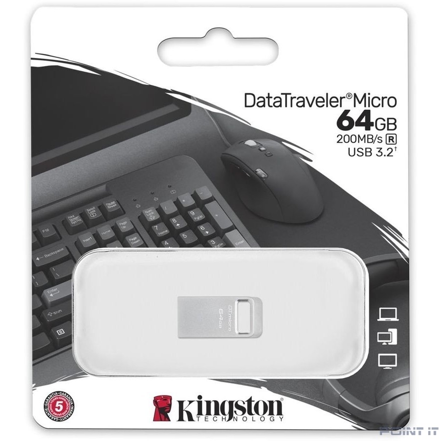 Kingston USB Drive 64GB DataTraveler Micro USB3.0, серебристый [DTMC3G2/64gb]
