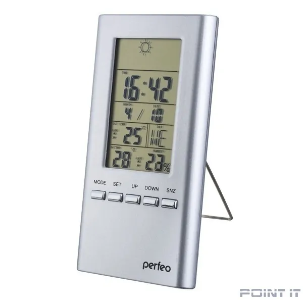 Perfeo Часы-метеостанция "Meteo", серебряный,(PF-S3331F) время, темп., датчик ул. темп., влажность