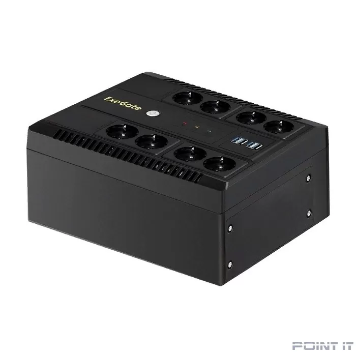 Exegate EX295011RUS ИБП ExeGate NEO NNB-650.LED.AVR.8SH.CH <650VA/390W, LED, AVR, 8*Schuko, 4*USB-порта для зарядки, Black>