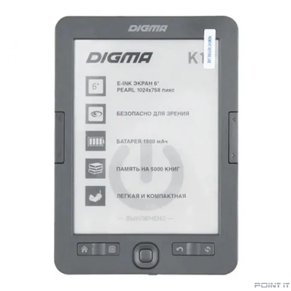 Электронная книга Digma K1 6" E-ink HD Pearl 758x1024 600MHz 128Mb/4Gb/SD/microSDHC темно-серый [1389695]