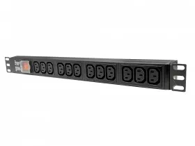 Блок розеток 19&quot;, 10А, 12 роз-к IEC C13, б/шнура, гн IEC C14, 1U, выкл, металл, чёрн &quot;S&quot;
