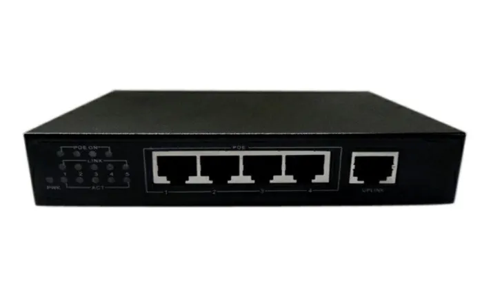 PoE, коммутатор, настольный, 5 портовый, 4 PoE 802.3at 100Mbit порта, 1 100Mbit, черный