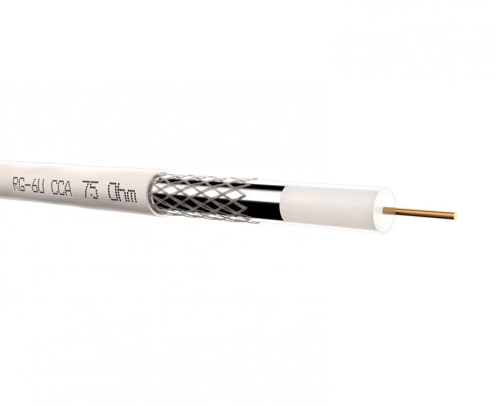 Кабель коаксиальный RG-6U, 75 Ом (CCA, оплетка 32 нити AL), белый (100м) NETKO Optima