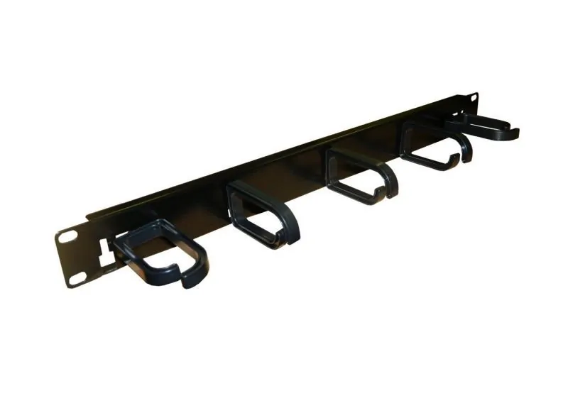 Кабельный органайзер 19", 1U, металлический, 5 пласт. колец, черный "J"