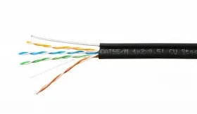 Кабель Skynet Premium UTP4 cat.5е, одножильный / 305м / Cu / Проходит Fluke тест /для наружных работ / с тросом /черный