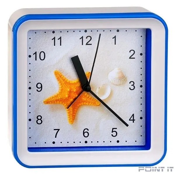 Perfeo Quartz часы-будильник "PF-TC-010", квадратные 14,8*14,8 см, подвес на стену, звезда