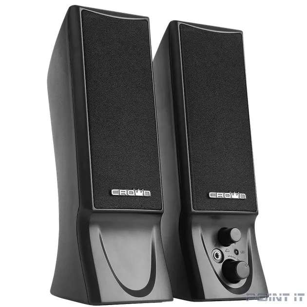 CROWN CMS-602 (USB, 6W; управление громкостью, разъём для наушников, кнопка включения, Длина кабеля между колонками 1м;Длина аудио-кабеля и питания 2м.)