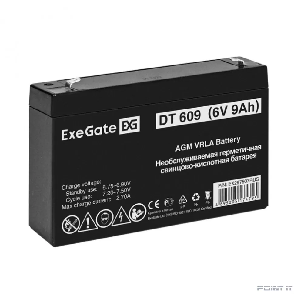Exegate EX297507RUS Аккумуляторная батарея DT 609 (6V 9Ah, клеммы F2)