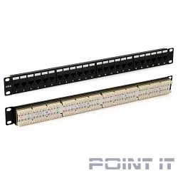 Hyperline PP3-19-24-8P8C-C6-110D Патч-панель 19", 1U, 24 порта RJ-45, категория 6, Dual IDC, ROHS, цвет черный (задний кабельный организатор в комплекте)