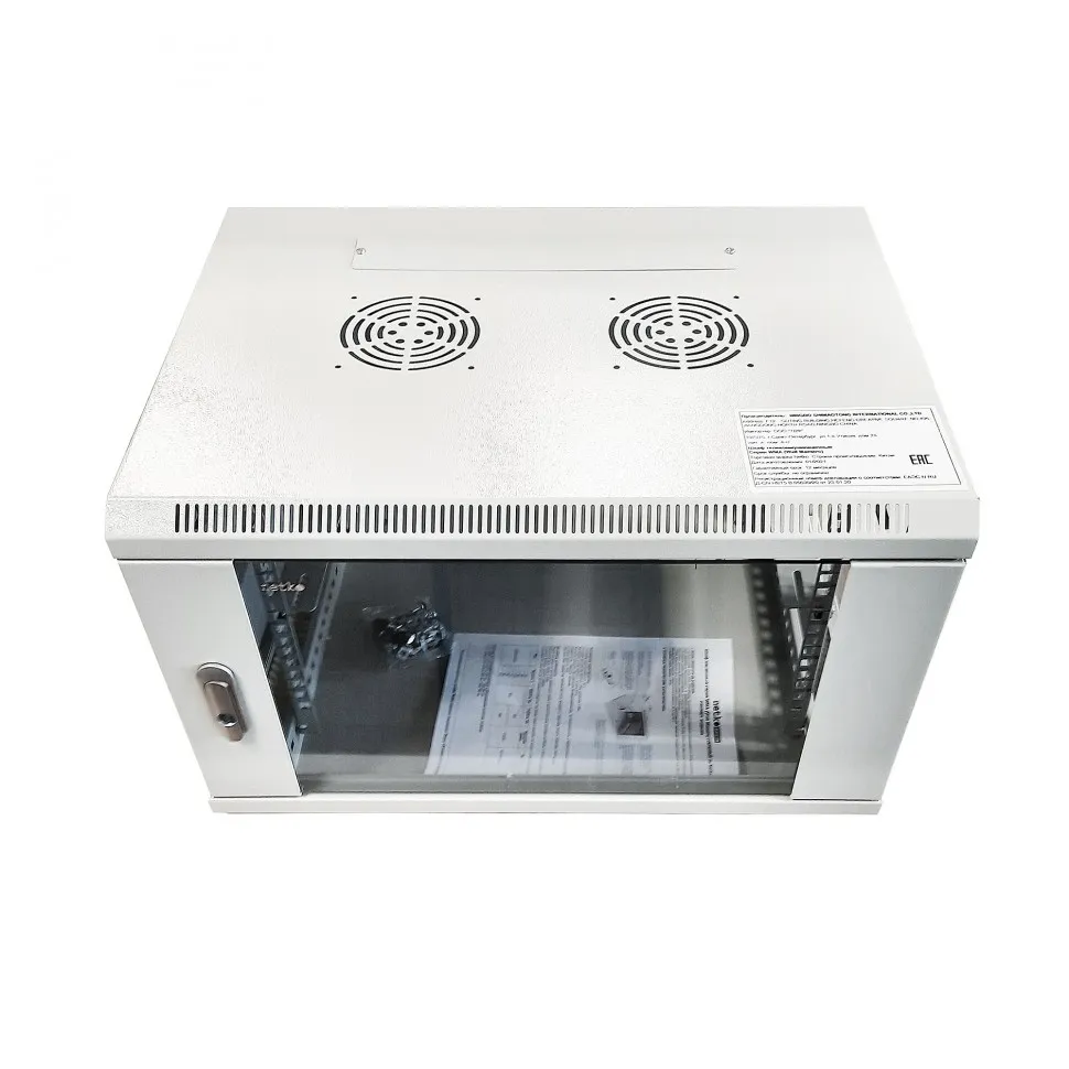 Шкаф настенный 6U серия WMA (Wall Maestro) (600х600х370), передняя дверь стекло, собранный, серый Netko "А"