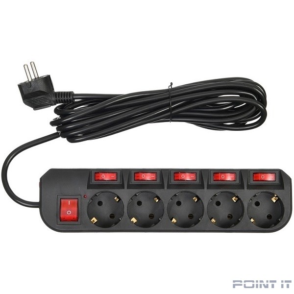 BURO Сетевой фильтр 5 розеток (500SH-5-SW-B) 5м, черный коробка {1159730}