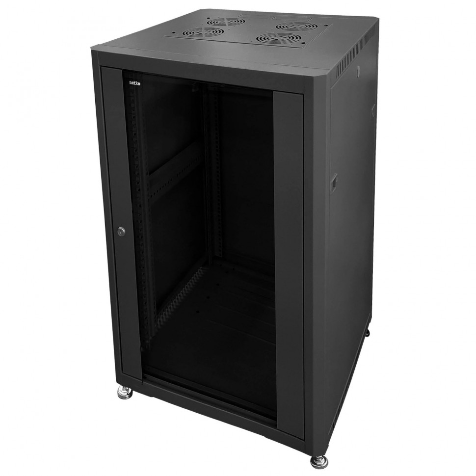 Шкаф напольный 19 Netko 22U серия Optima (600х600х1132), передняя дверь стекло, черный, разобранный (упакован в 2 коробки)