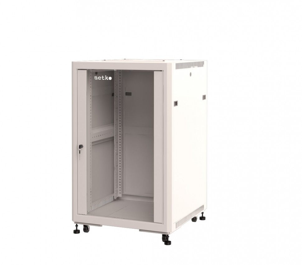 Шкаф напольный 19 Netko 18U серия Optima (600х600х957), передняя дверь стекло, серый, разобранный (упакован в 2 коробки)