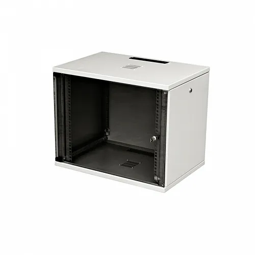 Шкаф настенный 19-дюймовый (19), серия SU, 12U, 578x600х400, со стеклянной дверью, с открывающимися стенками, цвет серый (RAL 7035) (SU-112)