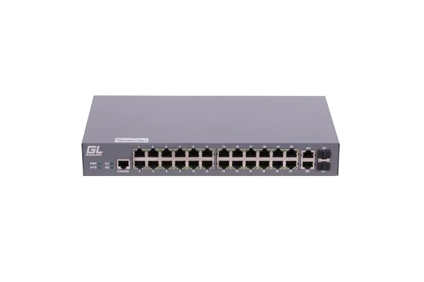 Управляемый коммутатор L2 GIGALINK 24 Base-T 10/100Mb/s портов, 2 Combo TX/SFP 1000Mb/s, 1 Console. 1U 19'', 220V