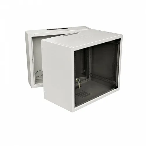Шкаф настенный 19-дюймовый (19), серия SD2, 6U, 337x600х500, двухсекционный, со стеклянной дверью, цвет серый (RAL 7035) (SD-106)
