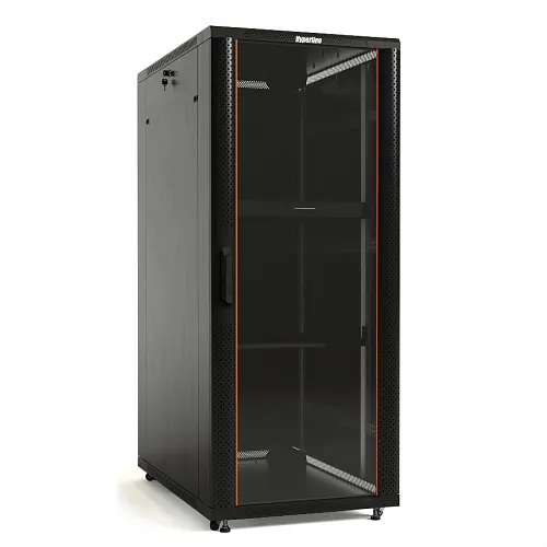 Шкаф напольный 19-дюймовый, 22U, 1166x600х1000 мм (ВхШхГ), передняя стеклянная дверь со стальными перфорированными боковинами, задняя дверь сплошная