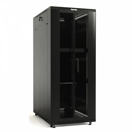 Шкаф напольный 19-дюймовый, 18U, 988x600х800 мм (ВхШхГ), передняя и задняя распашные перфорированные двери (75%), ручка с замком, крыша нового типа