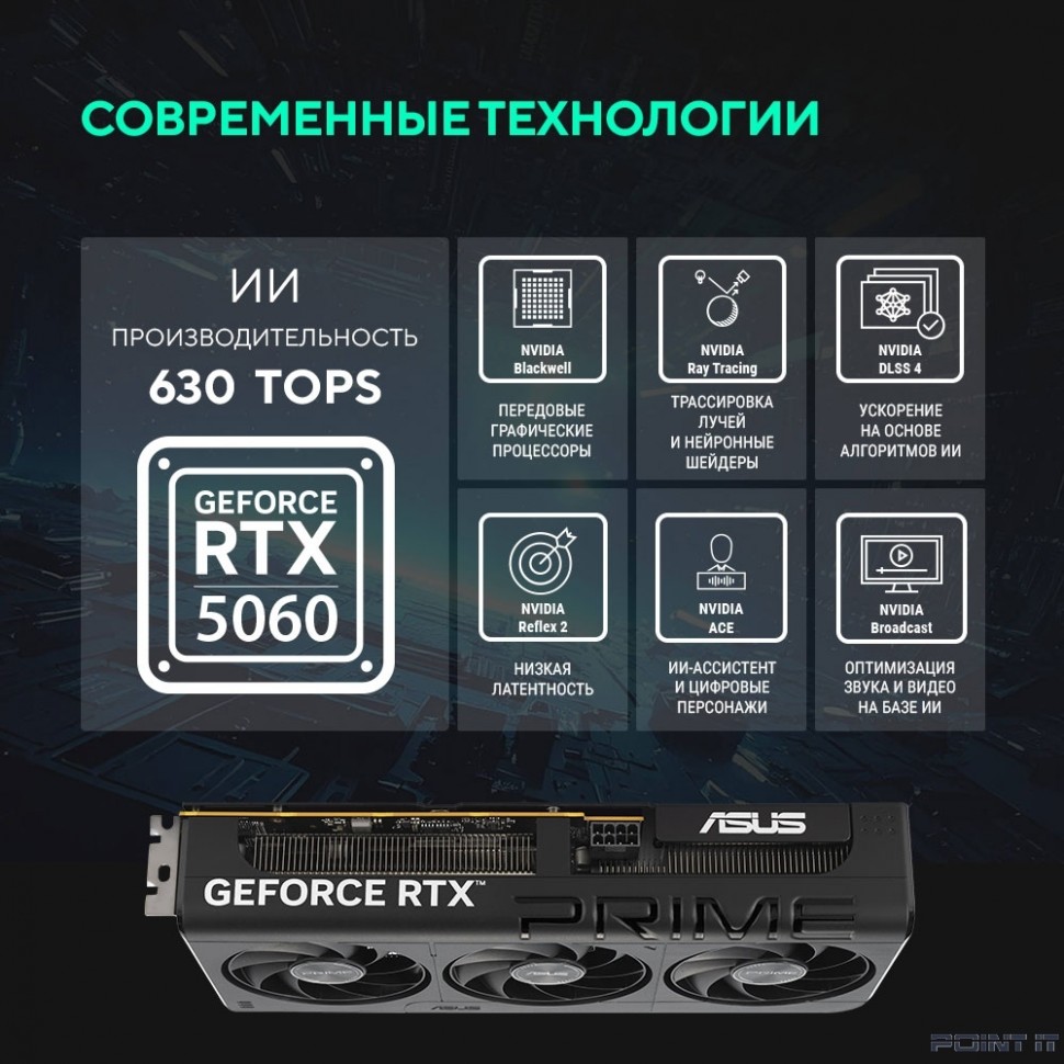 Видеокарта ASUS GeForce RTX5060 8Gb DDR7 128 bit 3*DP/HDMI 3FAN (PRIME-RTX5060-O8G) RTL