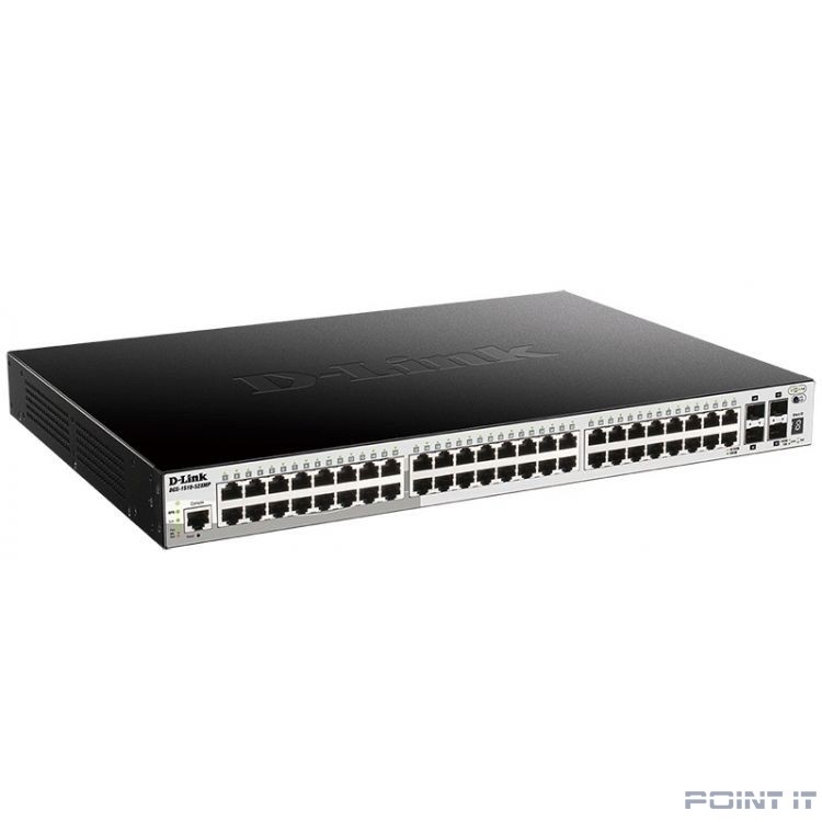 D-Link DGS-1250-52XMP/A1A Настраиваемый коммутатор 2 уровня с 48 портами 10/100/1000Base-T и 4 портами 10GBase-X SFP+ (48 портов с поддержкой PoE 802.3af/802.3at (30 Вт), PoE-бюджет 370 Вт)