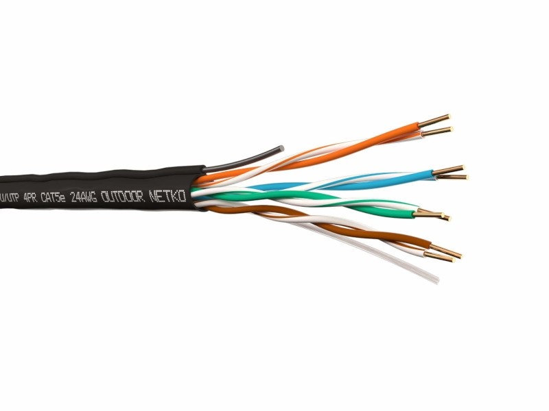Кабель U/UTP4 cat.5e, 4 пары 24 AWG BC, одножильный, не экранированный, для наружных работ с проволочным тросом, 305м, FLUKE TEST, NETKO Expert
