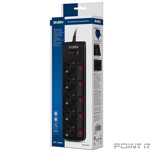 SVEN Фильтр SF-05PL 1.8 м (5 розеток), черный, цветная коробка [SV-015152]