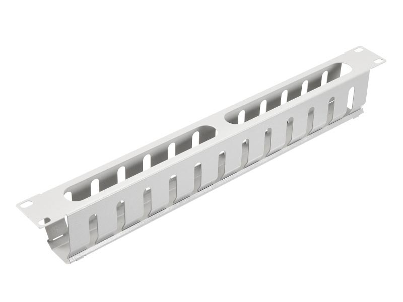 Кабельный органайзер 19, 1U, металлический, с металл. крышкой, металл. кольца, серый SB