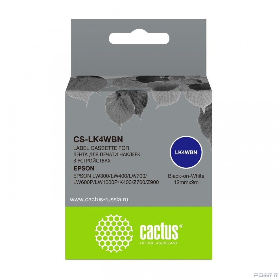 Картридж ленточный Cactus CS-LK4WBN черный для Epson LW300/LW400/LW700/LW600P/LW1000P