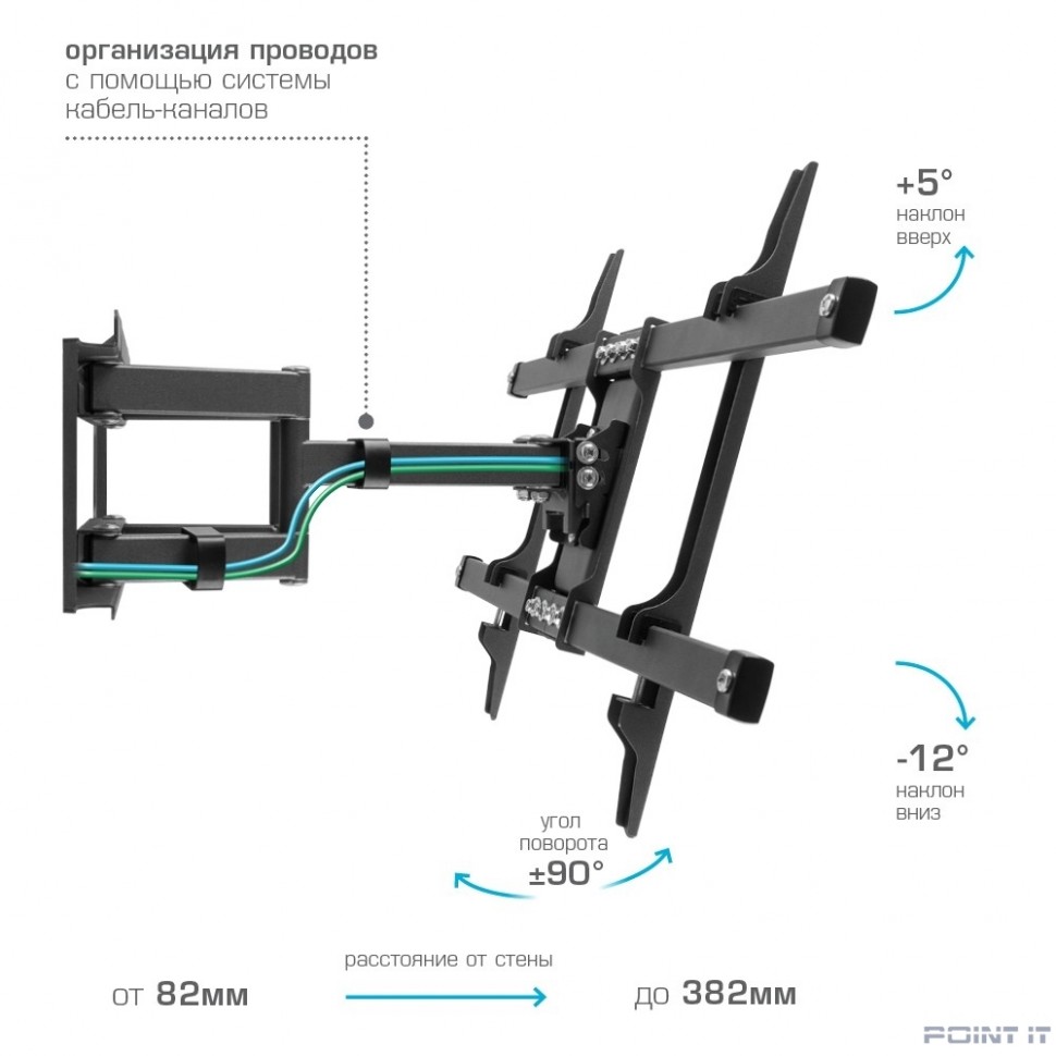 Kromax CORBEL-8 grey titan { 32"-75"; Максимальная нагрузка: 55 кг; VESA: 200x200, 200х300, 200х400, 300х200, 300х300, 300х400, 400х200, 400х300, 400х400, 600х400 мм; Наклон: +5°-12°Поворот: ±90}