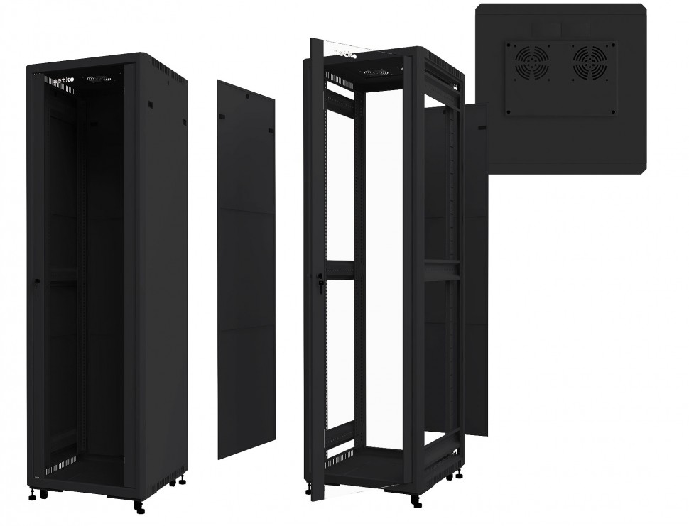 Шкаф напольный 32U серия TA (600х600х1577), передняя дверь стекло, черный, разобранный Netko (упакован в 2 коробки)