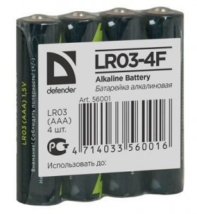Батарея ALKALINE AAA 1.5V LR03-4F 4PCS 56001 DEFENDER
