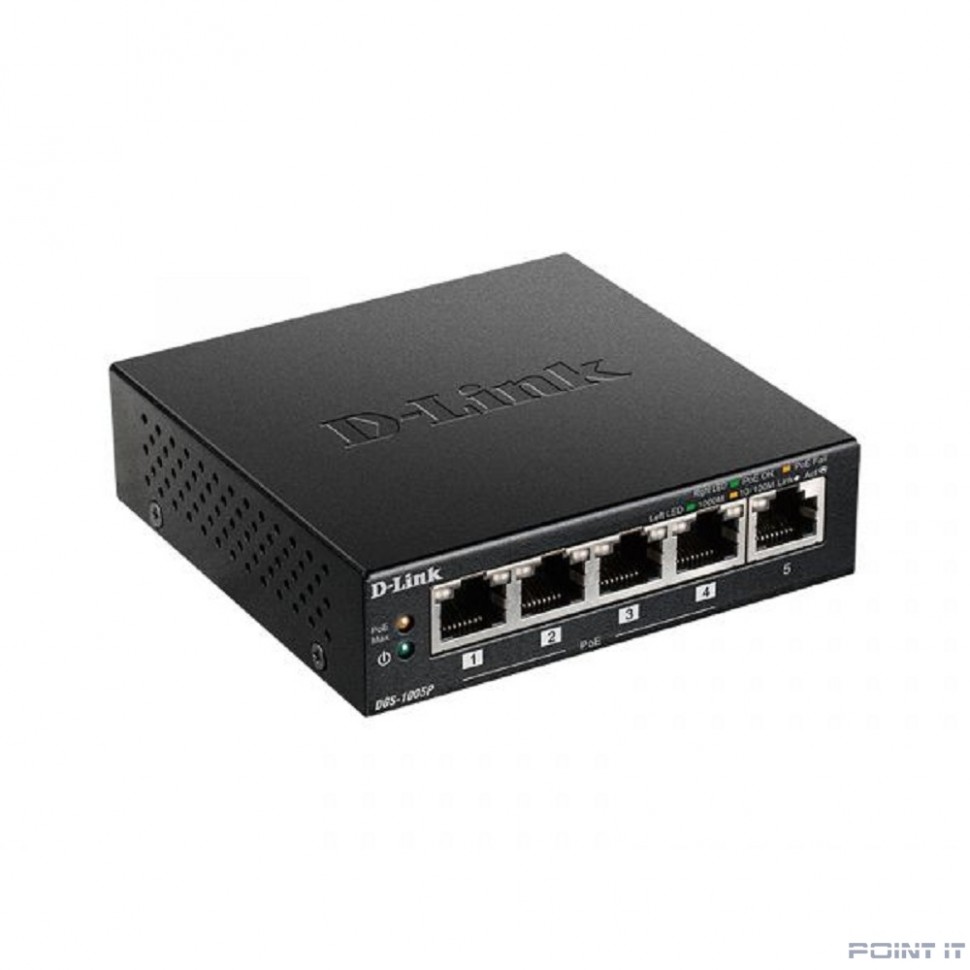 D-Link DGS-1005P/B3A Неуправляемый коммутатор с 5 портами 10/100/1000Base-T (4 порта PoE 802.3af/at, PoE-бюджет 60 Вт)
