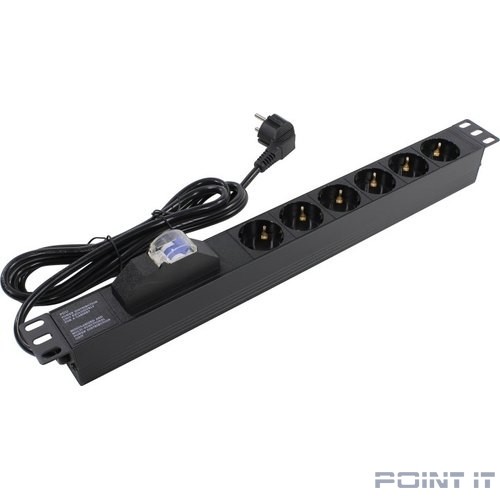 Exegate EX280835RUS Блок розеток ExeGate ServerPro PDU-19H610 Al-6S-EU2.5-1P, 19",1U,алюм,6Sch,евровилка,2.5м,защ перегр