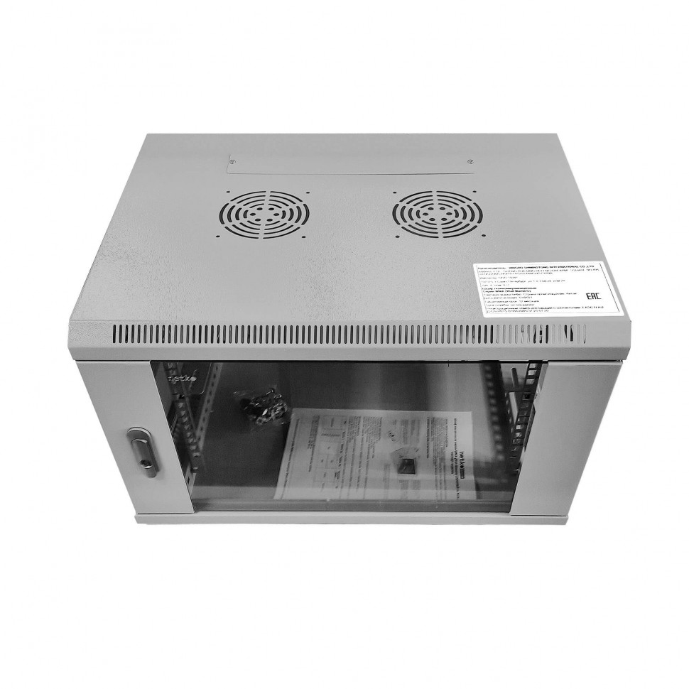 Шкаф настенный 19-дюймовый (19), 6U серия WMA (Wall Maestro) (600х600х370), передняя дверь стекло, собранный, серый Netko А