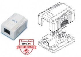 Розетка компьютерная внешняя на плате 1xRJ45, неэкран, cat.6, 110/Krone тип (Dual IDC) белая, Netko СКС