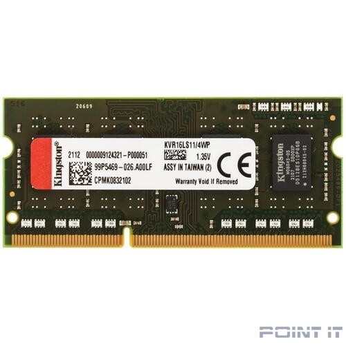 Kingston DDR3 SODIMM 4GB KVR16LS11/4WP PC3-12800, 1600MHz, 1.35V