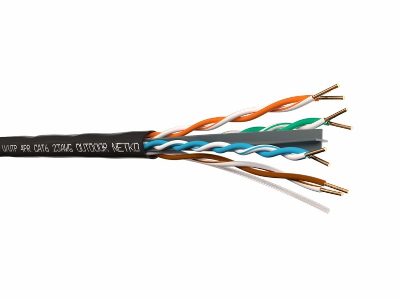 Кабель U/UTP4 cat.6, 4 пары 23 AWG BC, одножильный, 305м, с крестовиной, для наружных работ, FLUKE TEST, NETKO Expert