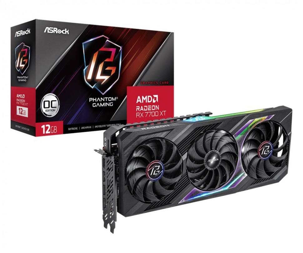 Видеокарта ASROCK AMD Radeon RX 7700 XT 12 Гб GDDR6 192 бит PCIE 4.0 16x 1xВыход HDMI 3xВыход DisplayPort RX7700XTPG12GO