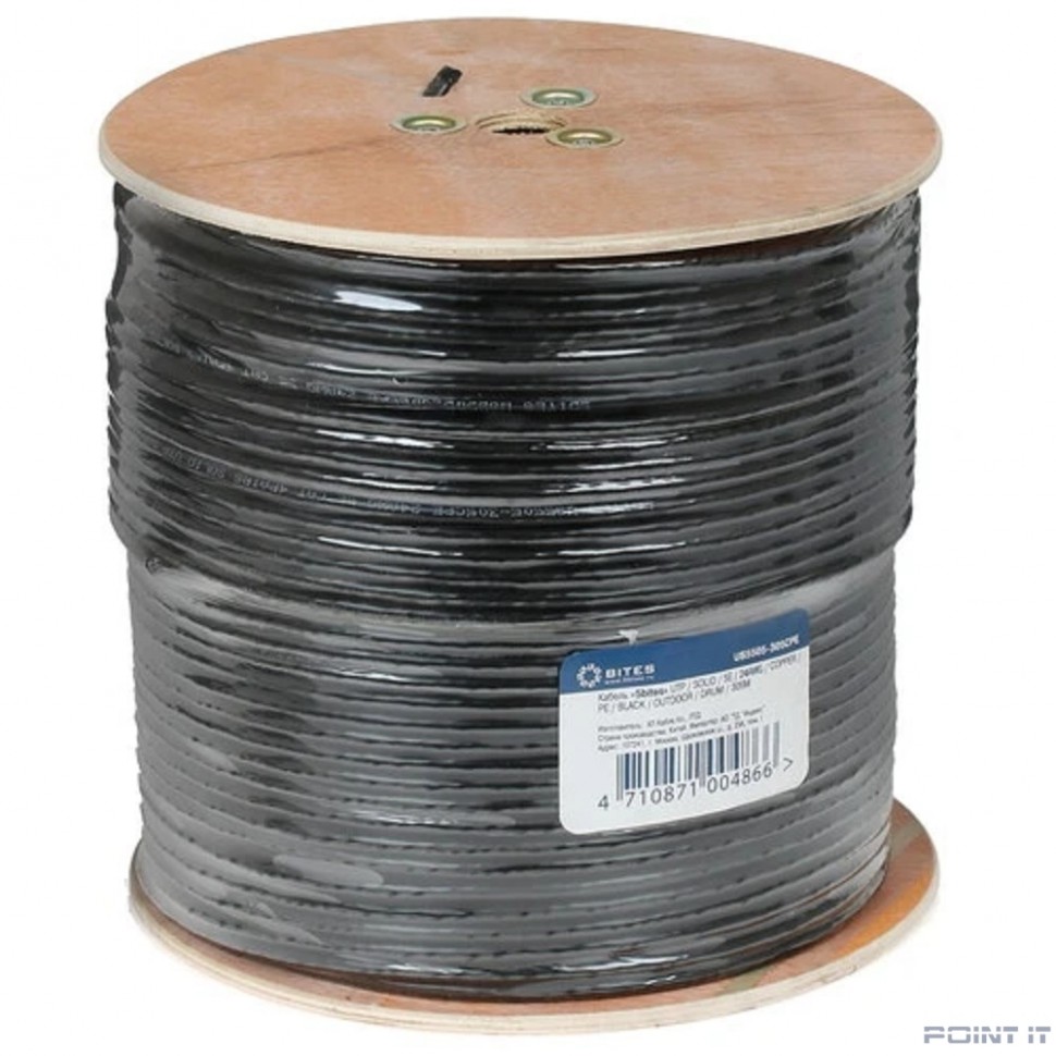 5bites Кабель US5505-305CPE витая пара UTP/SOLID/5E/24AWG/COPPER/PVC+PE/BLACK/OUTDOOR/DRUM/305M