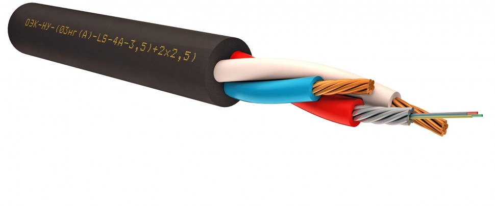 ОЭК-НУ-(03нг(А)-LS-8А-5,0кН)+2х4,0) Кабель опто-электрический (комбинированный) G.657.A 8 волокон 9/125 мкм, броня из 6 проволок 3,1мм