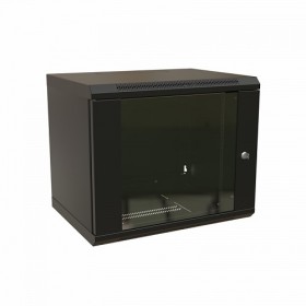  								Шкаф настенный 19-дюймовый (19), 15U, 775x600х450мм, стеклянная дверь с перфорацией по бокам, ручка с замком, цвет черный (RAL 9004) (разобранный)							