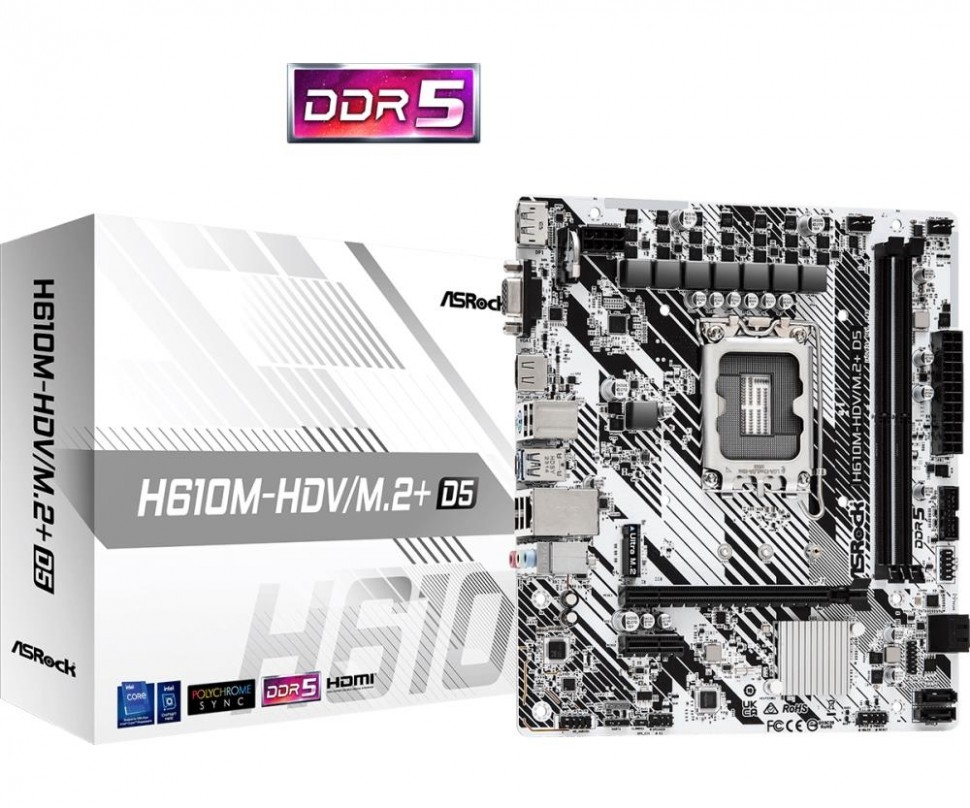 Материнская плата H610 S1700 MATX H610M-HDV/M.2+ D5 ASROCK