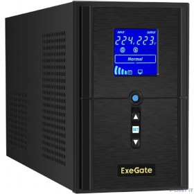 Exegate EX295982RUS ИБП (инвертор, синус, для котла) ExeGate SineTower SN-1500.LCD.AVR.2SH.1C13.USB &lt;1500VA/1200W, чистая синусоида, LCD дисплей, AVR, 2*Schuko+1*C13, USB, линейно-интерактивный, Black