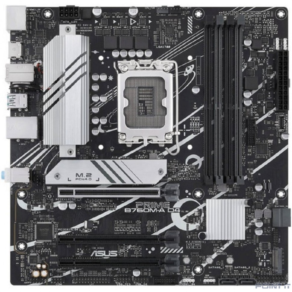 ASUS PRIME B760M-A D4-CSM (Socket 1700, mATX, 4xDDR4(128GB), 2xHDMI 2.1/DP/3xPCIe 4.0x16, 1xLAN (2.5GbE), 4xSATA 6Gb/s, 2xM.2, 2xUSB 3.2, 4xUSB 2.0, 1xPS/2, mATX)