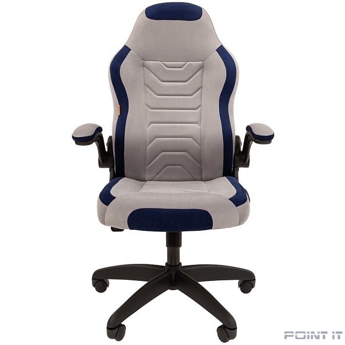 Кресло Chairman game 50 Россия серый/синий велюр Т53/Т82 пластик черный (7115872)