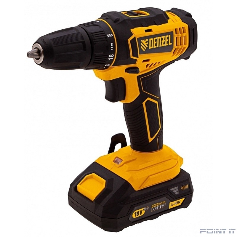 Denzel Дрель-шуруповерт аккумуляторная CDL-18-02BM, Li-Ion, 18 В, 2 акк. [26116]