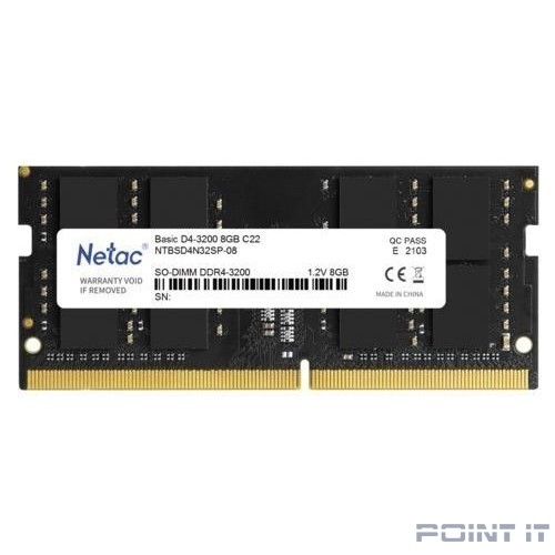 Модуль памяти для ноутбука SODIMM 8GB DDR4-2666 NTBSD4N32SP-08 NETAC