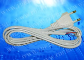 Шнур сетевой с вилкой (без разъема) Cabletech, 2*0, 5мм2, 220V/2, 5A, 1, 8 м, белый