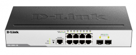 D-Link DGS-3000-10L/B1A, L2 Managed Switch with 8 10/100/1000Base-T ports and 2 1000Base-X SFP ports.16K Mac address, 802.3x Flow Control, 4K of 802.1Q VLAN, VLAN Trunking, 802.1p Priority Queues, Tr