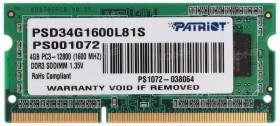 Модуль памяти для ноутбука SODIMM 4GB DDR3L-1600 PSD34G1600L81S PATRIOT